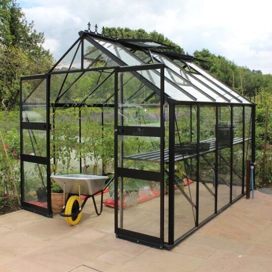 Stiklinis šiltnamis Cotswold Blockley 814 juodas  (11,3 m2; 2,56 x 4,41 m) su grūdintu stiklu
