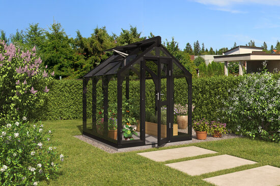 MP 1  1,95 x 2,15 m / 4,19 m2  stiklinis šiltnamis mediniu rėmu 