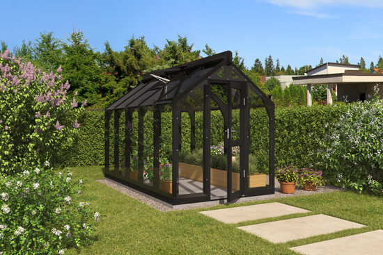 MP 3  1,95 x 3,55 m / 6,9 m2 stiklinis šiltnamis mediniu rėmu