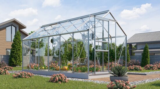 Venus 7500 sidabrinis (7,5 m2; 1,93 x 3,84 m) su grūdintu stiklu + pamatas