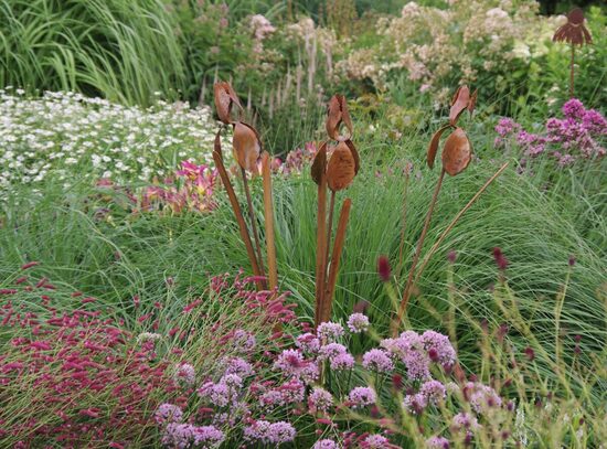 Vilkdalgiai 3d sodo dekoracija iš sendinto metalo